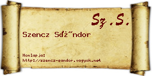 Szencz Sándor névjegykártya